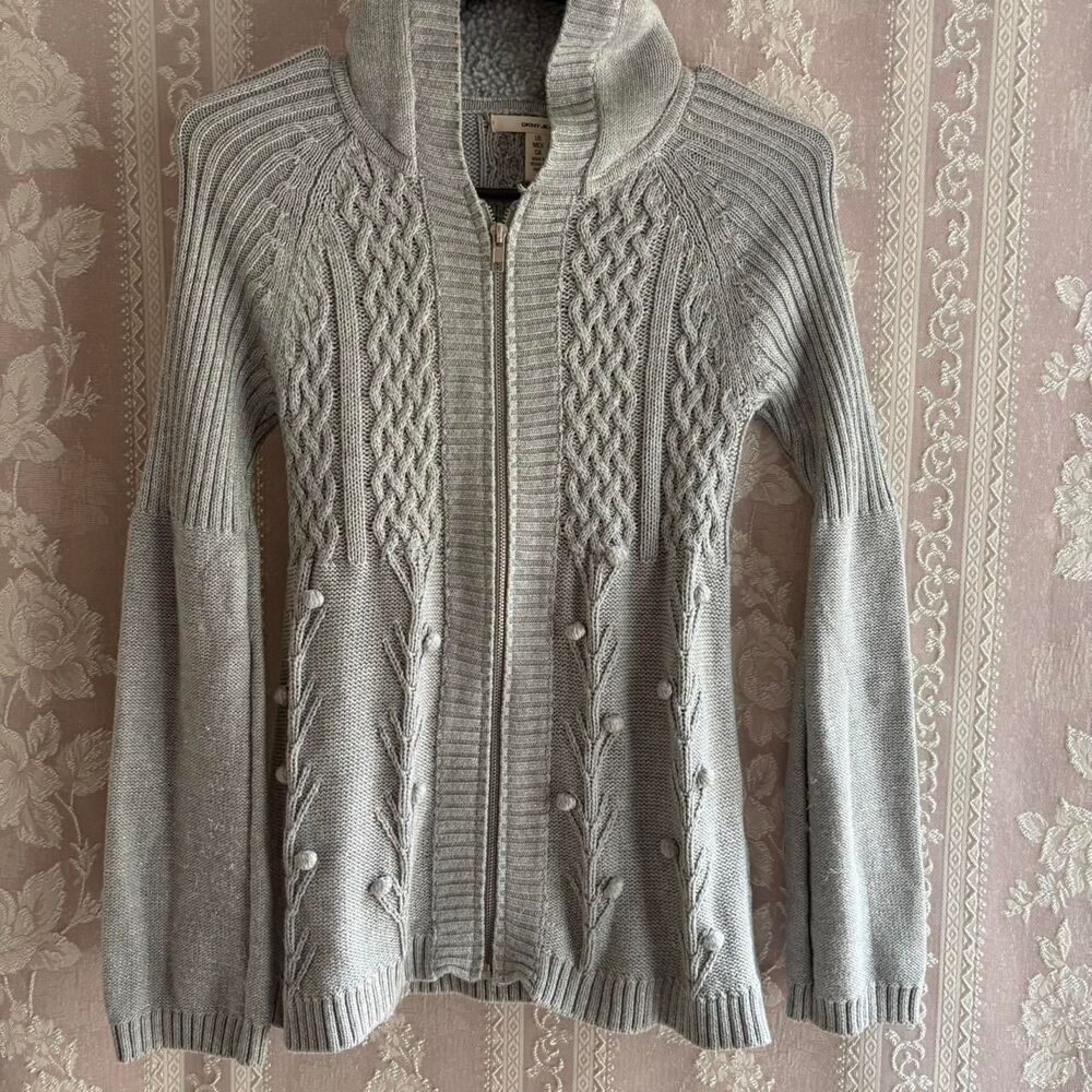 DKNY Women's Grey Silver Hooded Sweater